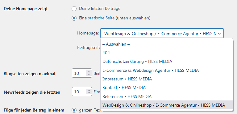 wordpress-startseite-festlegen